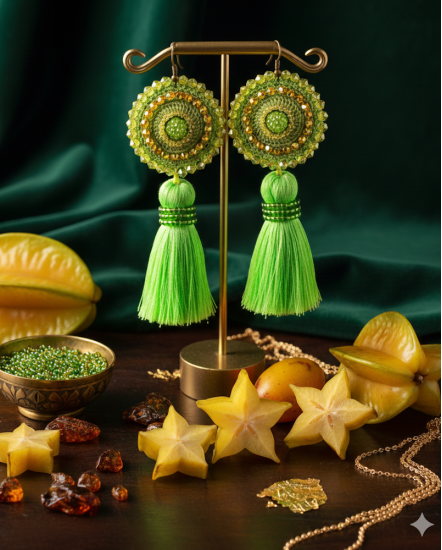 Háčkované dizajnové náušnice "Exotická Karambola"